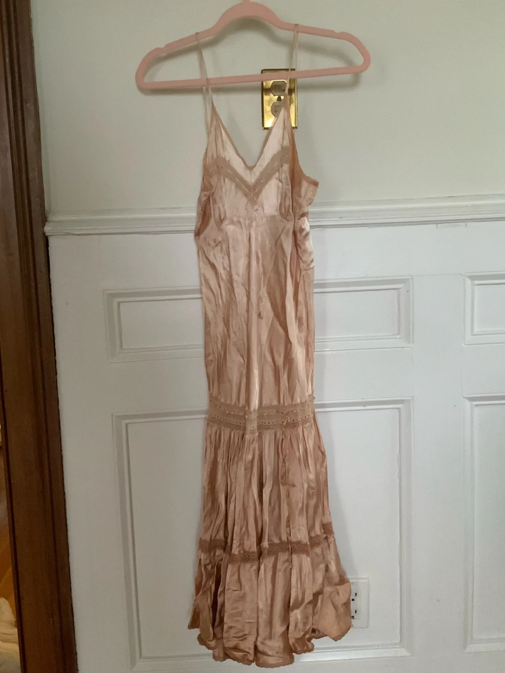 H Lorenzo Blush Pink Satin Lace Maxi Slip Dress NWT